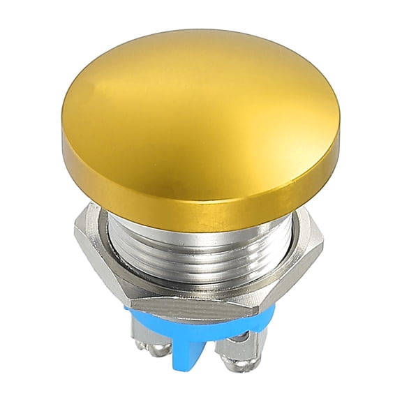16 mm Momentary Push Button Switch Metal Head Round Start Button AC/DC 12V-250V Gold Tone
