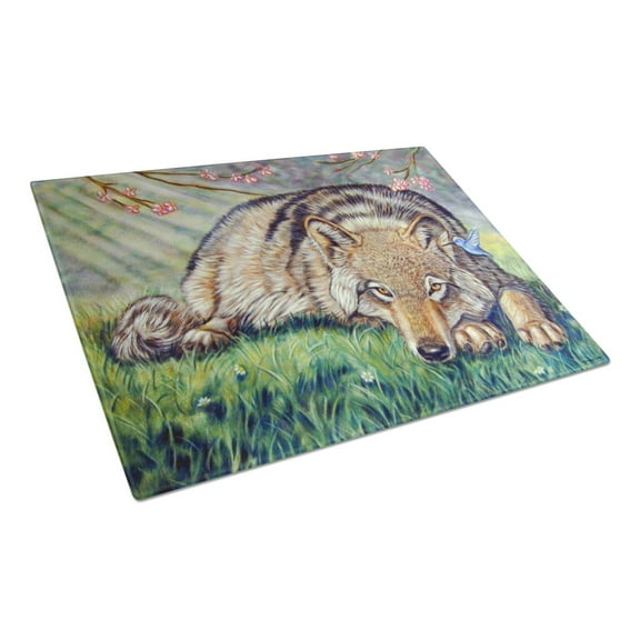 Caroline's Treasures Wolf and Hummingbird Glass Cutting Board Large