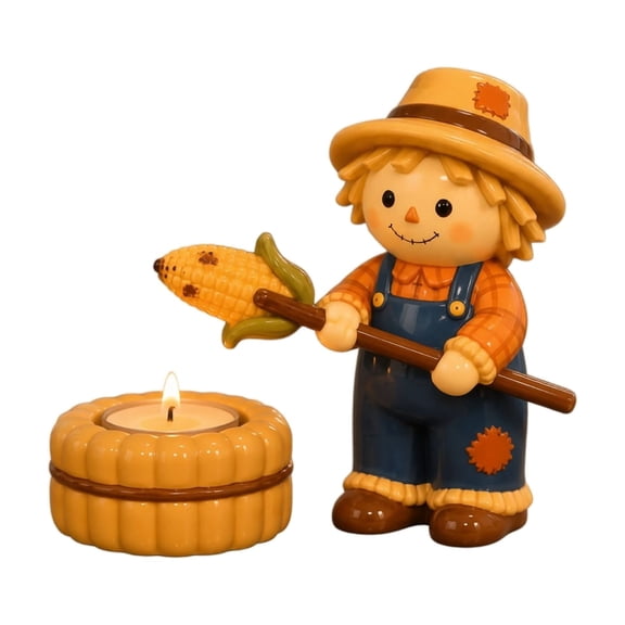 Halloween Campfire Tealight Holder, Cute Ghost Mummy Scarecrow Statue Tealight Candle Holders, Ghost Campfire Gathering for Halloween Decorations Indoor (Style-C)