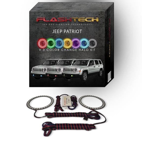 Flashtech RGB Multi Color Changing LED Halo Ring kit for 2007-2010 Jeep Patriot Fog Lights