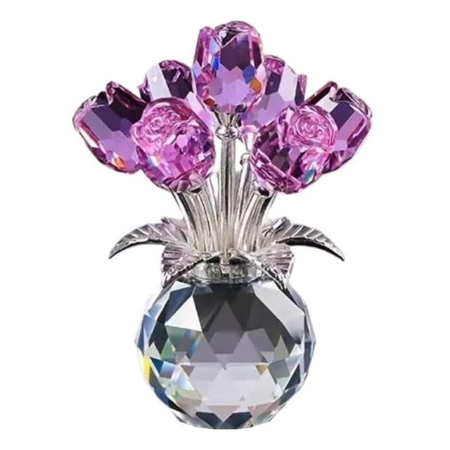 Lttoisl GINTBN 3D Crystal Rose Ornament, Multicolor Glass Flower with Base, Artificial Timeless Symbol of Love, Tabletop Centerpiece for Christmas & Home Office Decor