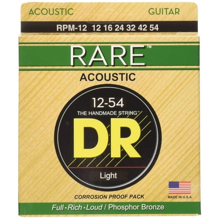 Rare Phosphor Bronze Acoustic Guitar - Dr Strings 3-RPM-12 Rare Phosphor Bronze Acoustic Guitar Strings 12-54 Light