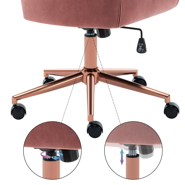Duhome Elegant Lifestyle Velvet Desk Chair with Arms Swivel Adjustable Office Chair Computer Chair with Wheels for Girls Pink and Gold