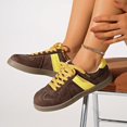 thumbnail image 7 of Domuza Women's Retro Suede Low Top Sneakers, Color Block Stripe Lace Up Casual Walking Shoes, Classic Comfort Fashion Sneakers for Daily Outdoor Wear Yellow 8（EU-40）, 7 of 7
