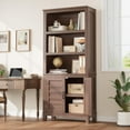 thumbnail image 4 of Huloretions Bookcase with Door 5 Tier Storage Bookshelf Wooden Farmhouse Bookshelves Rustic Vintage Etagere Walnut Cabinet for Home Office,Living Room,Bed Room,Brown, 4 of 6