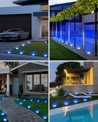 Btfarm 4 Pack Solar Lights Outdoor, 8 Led Solar Ground Lights (Blue), Solar Lights Outdoor, Solar Lights Outdoor Waterproof