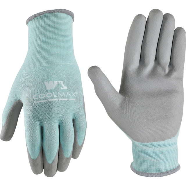 Guantes de trabajo Wells Lamont COOLMAX con revestimiento de poliuretano para mujer, tamaño pequeño, color aguamarina