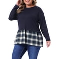 thumbnail image 1 of Agnes Orinda Camisetas para Mujeres Talla Grande Patchwork Peplum Cuello Redondo de Manga Larga Casual Blusa Básica 1X Azul Marino, 1 of 6