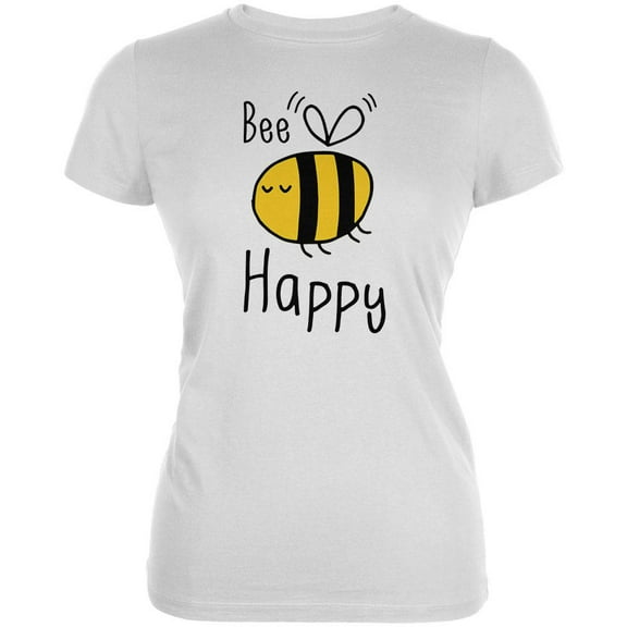 Honey Bee Bees Bee Happy Juniors Soft T Shirt White X-LG