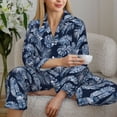 thumbnail image 6 of Pofeuu Tropical Leaves Print Womens Pajamas Set Long Sleeve Sleepwear Button Down Nightwear Soft Pj Lounge Sets Button Down Pajamas Women-Large, 6 of 7