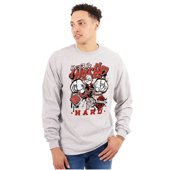 Popeye Hustle Hard Strong Finish Men's Long Sleeve Tee T Shirt Brisco Brands S