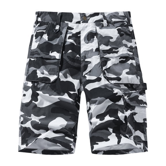 Havenx Men's Cargo Shorts Camouflage Knee Length Elastic Waist Cargo Shorts with Multi Pockets Stretch Button Short Pants Summer Breathable Loose Fit Casual Outdoor Wear,Beige 3XL