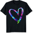 thumbnail image 2 of 100% Cotton Colorful Heart Pattern Graphic Design Women's Casual Summer Fashion T-Shirt, 2 of 5