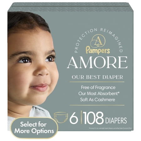 Pampers Amore Baby Diapers Size 6, 108 Count (Select for More Options)