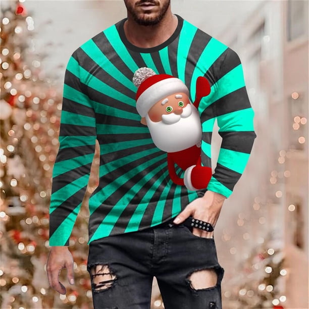 Blusas y camisas de manga larga con cuello redondo para hombre, estilo casual, cuello redondo, manga larga, camiseta estampada de Halloween, blusa de poliéster para hombre.