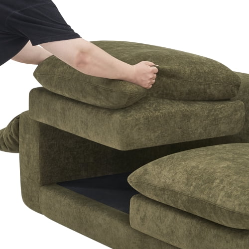 104" U Shape Cloud Couch with Movable Ottoman, Chenille Deep Seat Sofa with Soft Pillows, Green