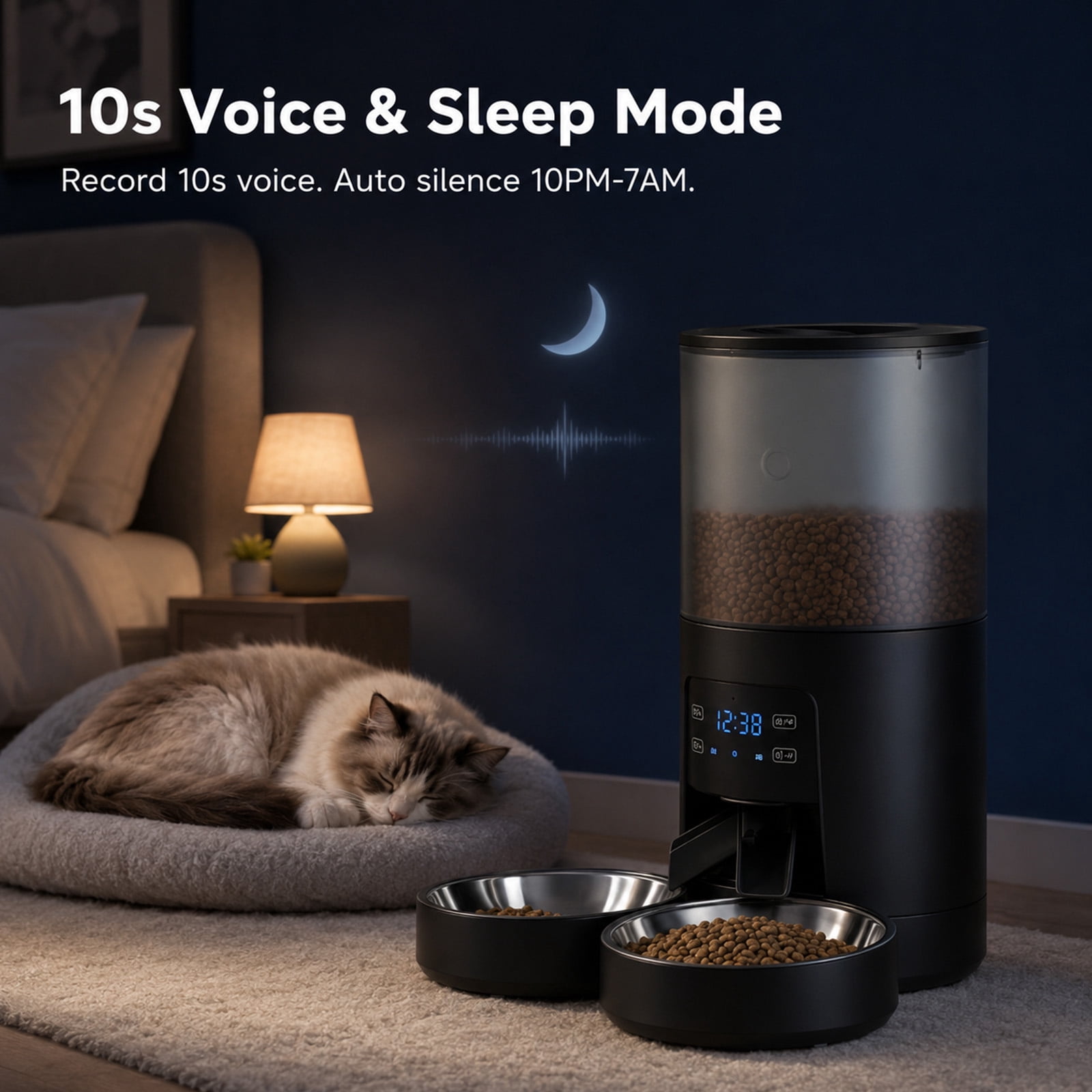 Alvantor 6L Automatic Cat Feeder, imed Cat Food Dispenser with 2 Stainless Bowls, Supply 10S Voice Recorder, Dual Power, Dual Pet Feeder for Cats and Dogs
