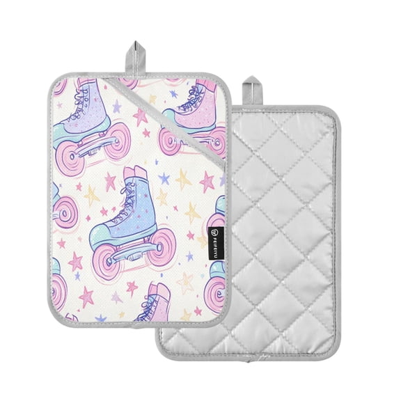 Yayeee Pot Holders Kitchen Heat Resistant with Pockets 7"x9.8" Cotton Oven Cooking Hot Pads, Pink Skates