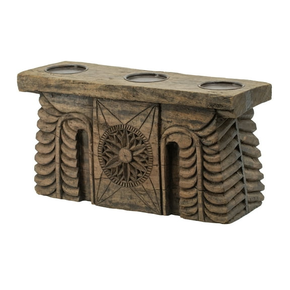 20 x 4.5 x 8" Antique Carved 3 Pillar Candle Holder 1E