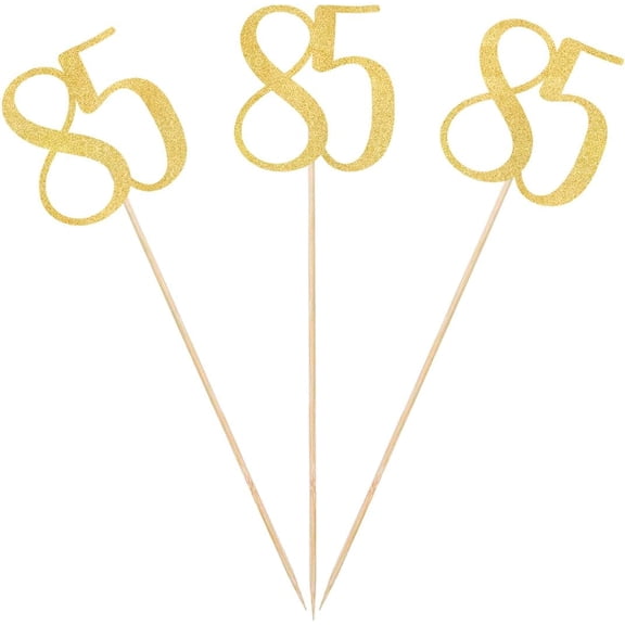 Gold Glitter 85th Birthday Centerpiece Sticks, 12-Pack Number 85 Table Topper Anniversary Party Decorations