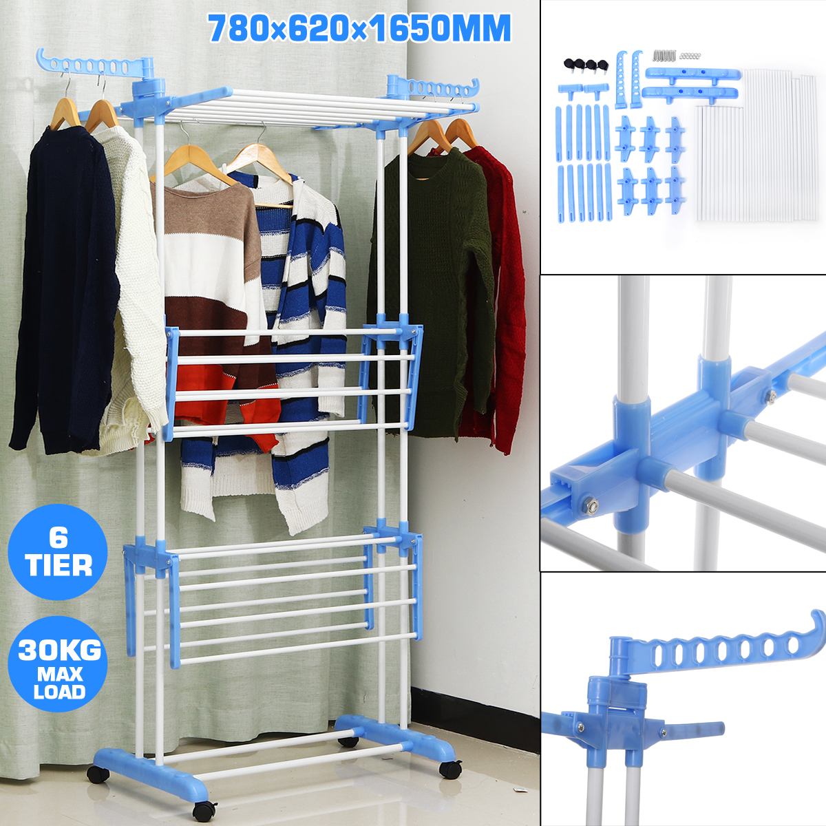 Kadell 3Tier Mesh Top Drying Rack, Premium Foldable 4 Lockable
