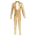thumbnail image 3 of MEZZALL Girls Bodysuits Metallic High Neck Long Sleeve Performance Romper With Glitter Gold And Back Zipper For Dance Stage Wear O-Neck Solid Color Classic Back To School Onesie, 3 of 4