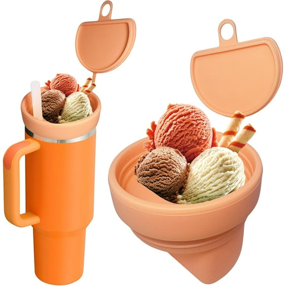 shiyou-Ice Mold for Stanley Cup Silicone Reusable lce Cream Cup for Stanley Quencher 40oz Tumbler with Handle Snack Bowl Containers with Straw Hole Dustproof Stanley Cup Accessories .（Orange）