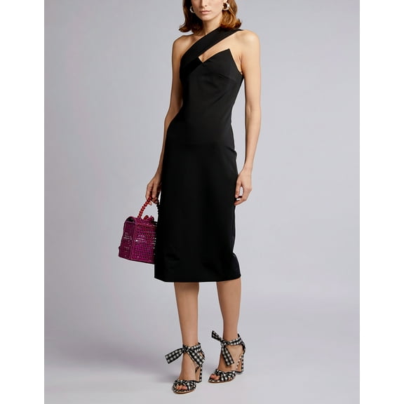 Cushnie Women's Lilia One-shoulder Fitted Knee Length Dress, Black, 6