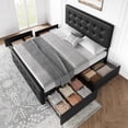 thumbnail image 3 of Negra tamaño completo marco de cama - 4 almacenamiento cajones, faux leather forrado cama de plataforma con de madera slats support y button tufted design. no necesita colchón base, 3 of 8