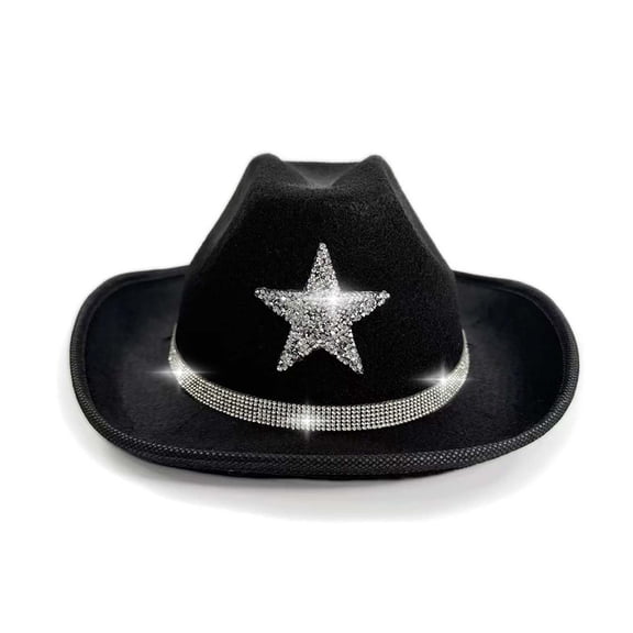 AWZXDE Sparkly Star Kids Hat Cowboy Hat For Kids Western Party Festival Sun Outdoor Play For Girls And Boys Black