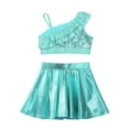 thumbnail image 4 of YONGHS Girls Jazz Hip Hop Performance Costumes Crop Tops with Pleated Skirt Modern Dance Outfits Lake Green 10, 4 of 7