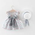 thumbnail image 2 of Odeerbi Toddler Girl Summer Beach Dress with Sun Hat Baby Bow Flower Print Suspender Dress Hat Suit Gray, 2 of 4