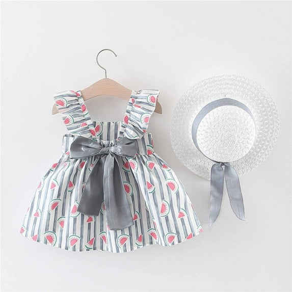 SDJMa Baby Girls Dress Infant watermelon Printed Bowknot Dresses With Hat Toddler Sleeveless Sundress
