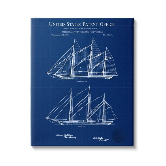 Stupell Industries Blue Ship Boat Diagram Detailed Blueprint Patent Design Canvas Wall Art, 16 x 20, Design by Karl Hronek