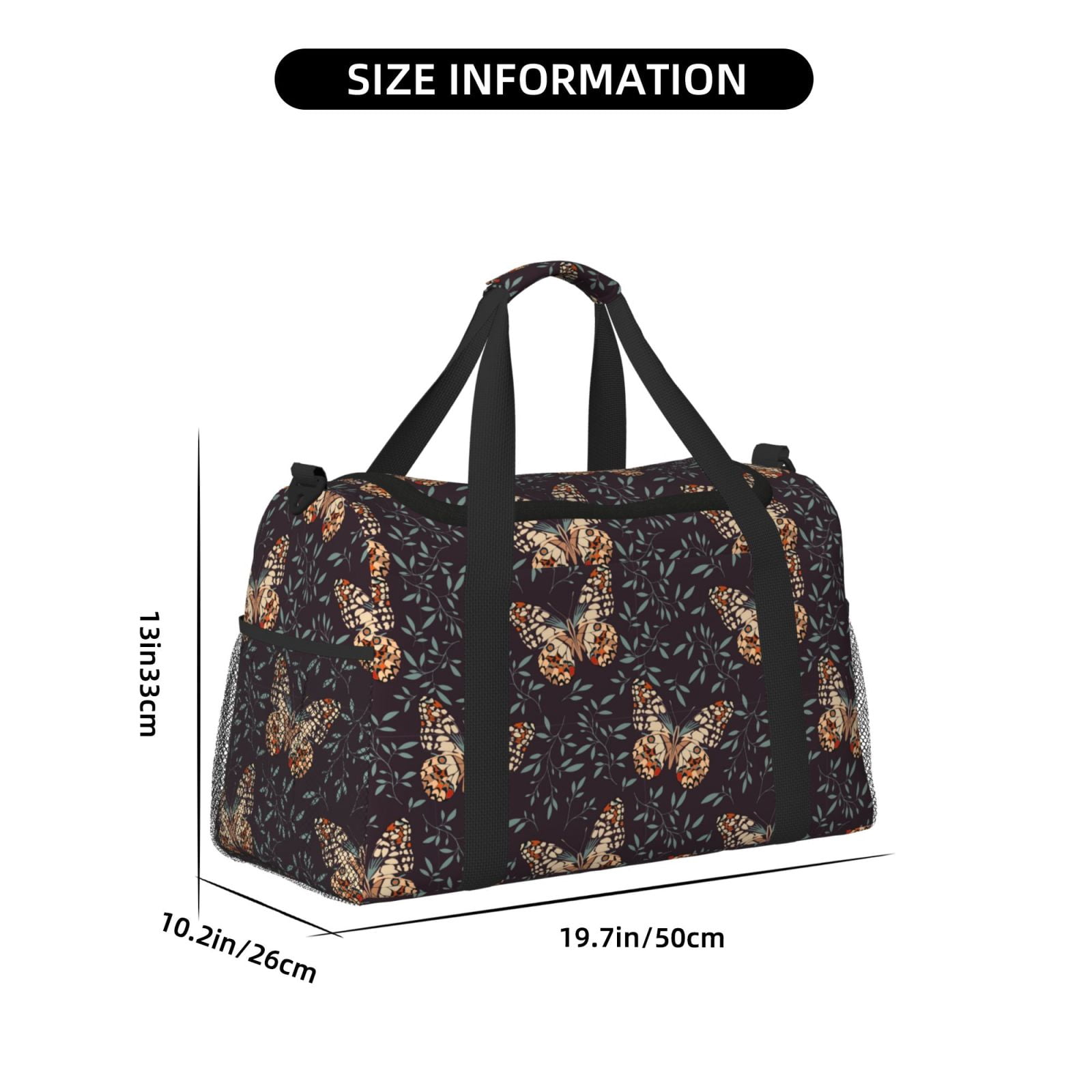 Fuzoiu Butterfly1 Print Travel Duffle Bag,Carry On Tote Bags,Duffel Bag,Sport Gym Bag, Hospital Bag for Labor and Delivery, Overnight Bag,Luggage Bag