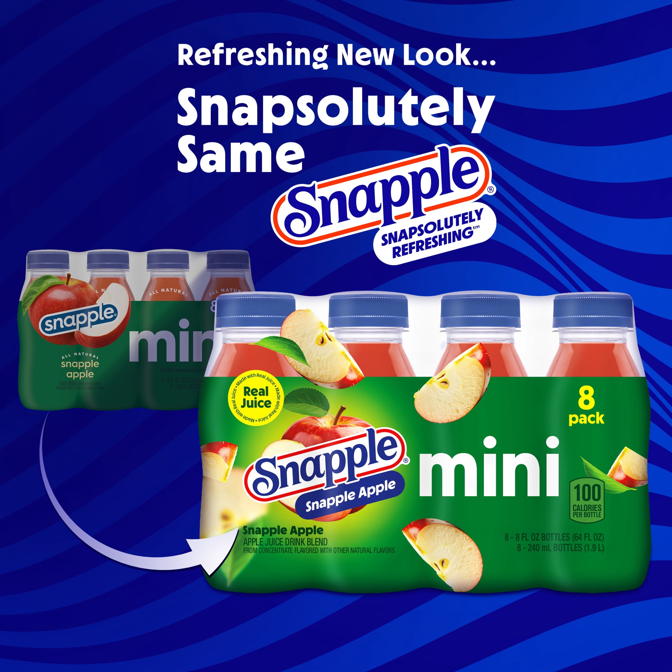 (3 pack) Snapple Apple Juice Drink, 8 fl oz, 8 Mini Bottles