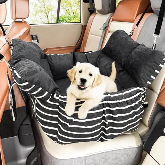 BAXLUXE Dog Booster Car Seat for Small/Medium Dogs,Puppy Portable Car Seat with Elevated Cushion,Fully Washable Pet Car Seat with Storage Pockets,Black with Handle