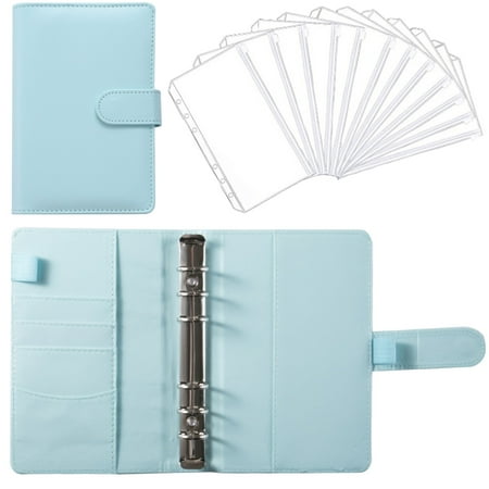 

A6 Leather Notebook With 12 Loose-Leaf Zipper Pockets Bill Change Storage Book