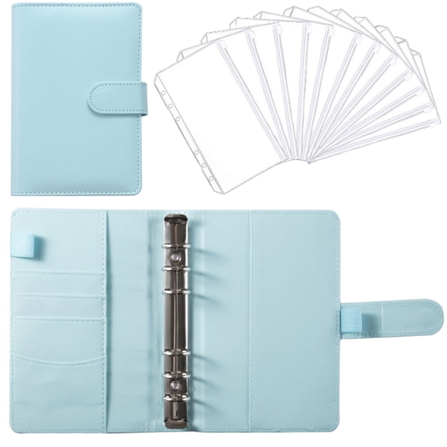 WHEANG Notebooks for School A6 Leather Notebook with 12 Loose-Leaf Zipper Pockets, Bill Change Storage Book One Size Multi-Color