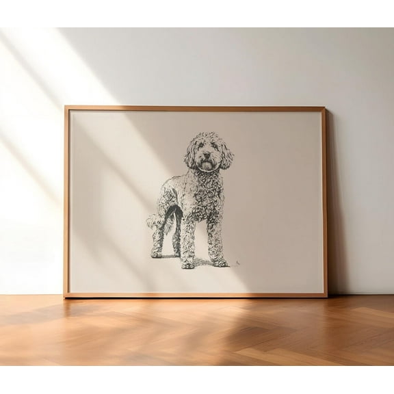 Goldendoodle Print, Dog Vintage Art, Goldendoodle Sketch, Dog Wall Art Decor, Country Wall Art, Dog Drawing, Farmhouse Print Wall Art, Modern Wall Decor, 12x18 UNFRAMED