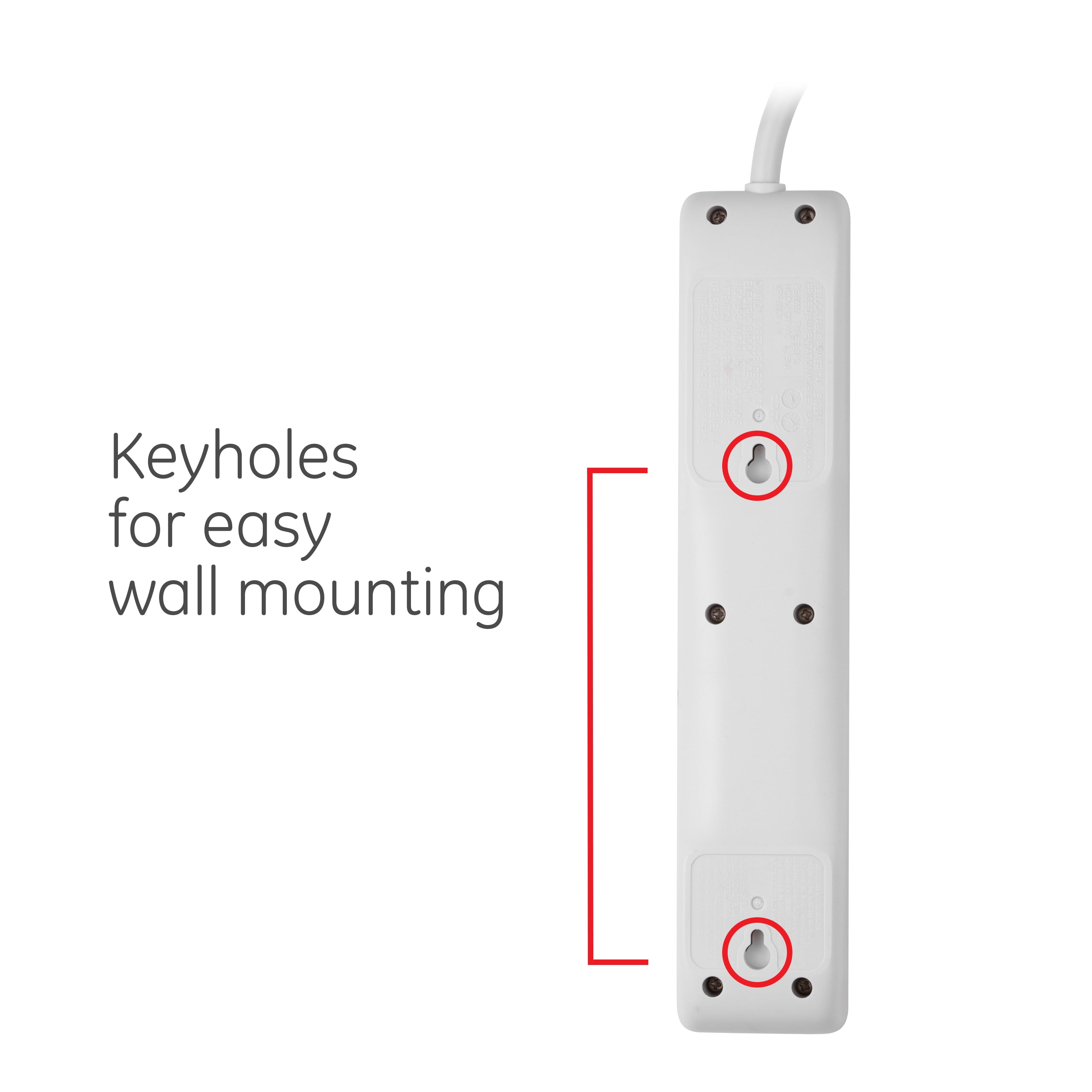GE 6-Outlet Surge Protector, 450J, White, 2ft. – 14009