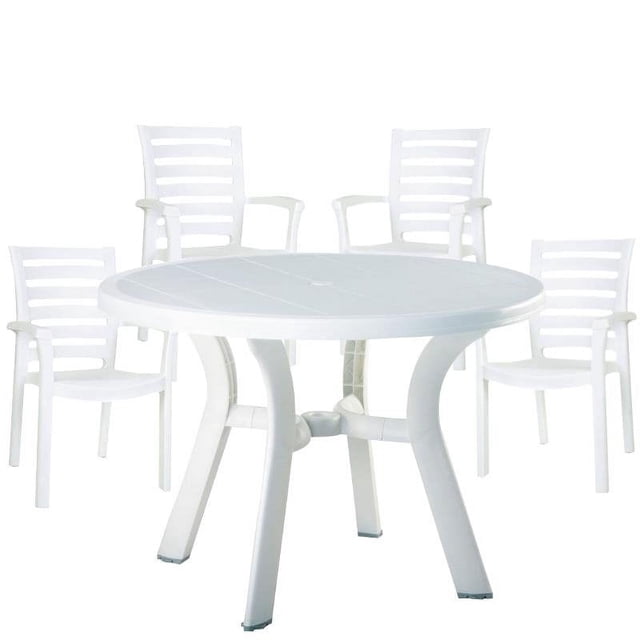 Ensemble de 5 Pcs Table de Patio Ronde en Résine de 42 Pouces et 4 Chaises en Résine, Blanc