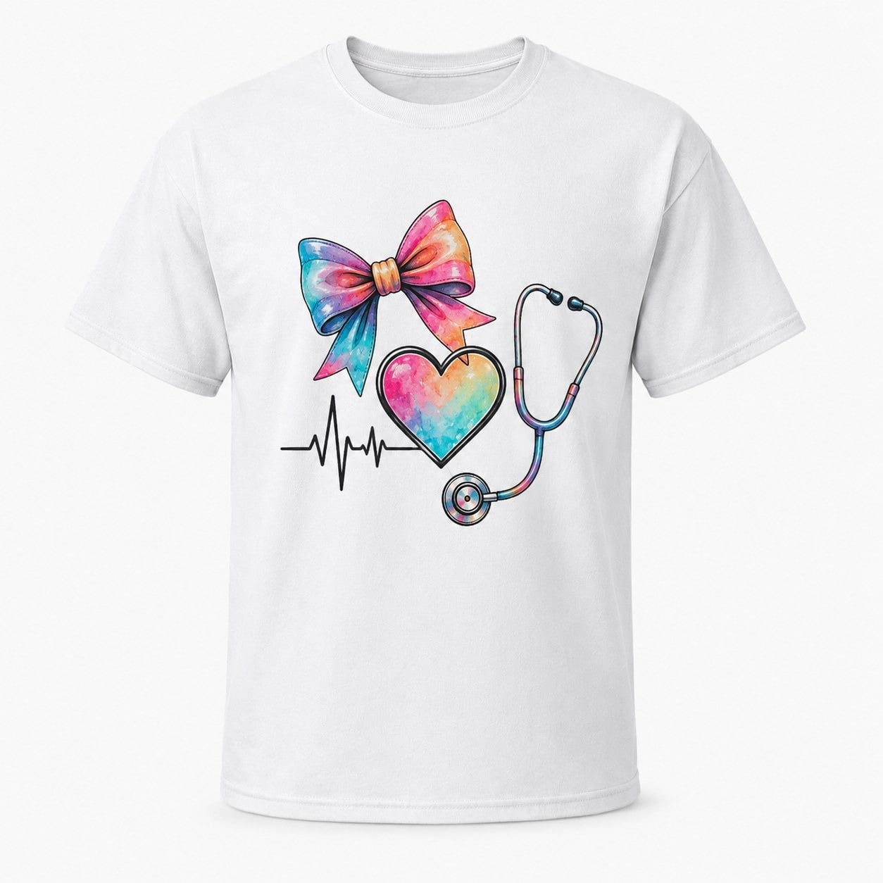 Heart Stethoscope Bow Graphic T-Shirt Unisex Classic Fit Tee