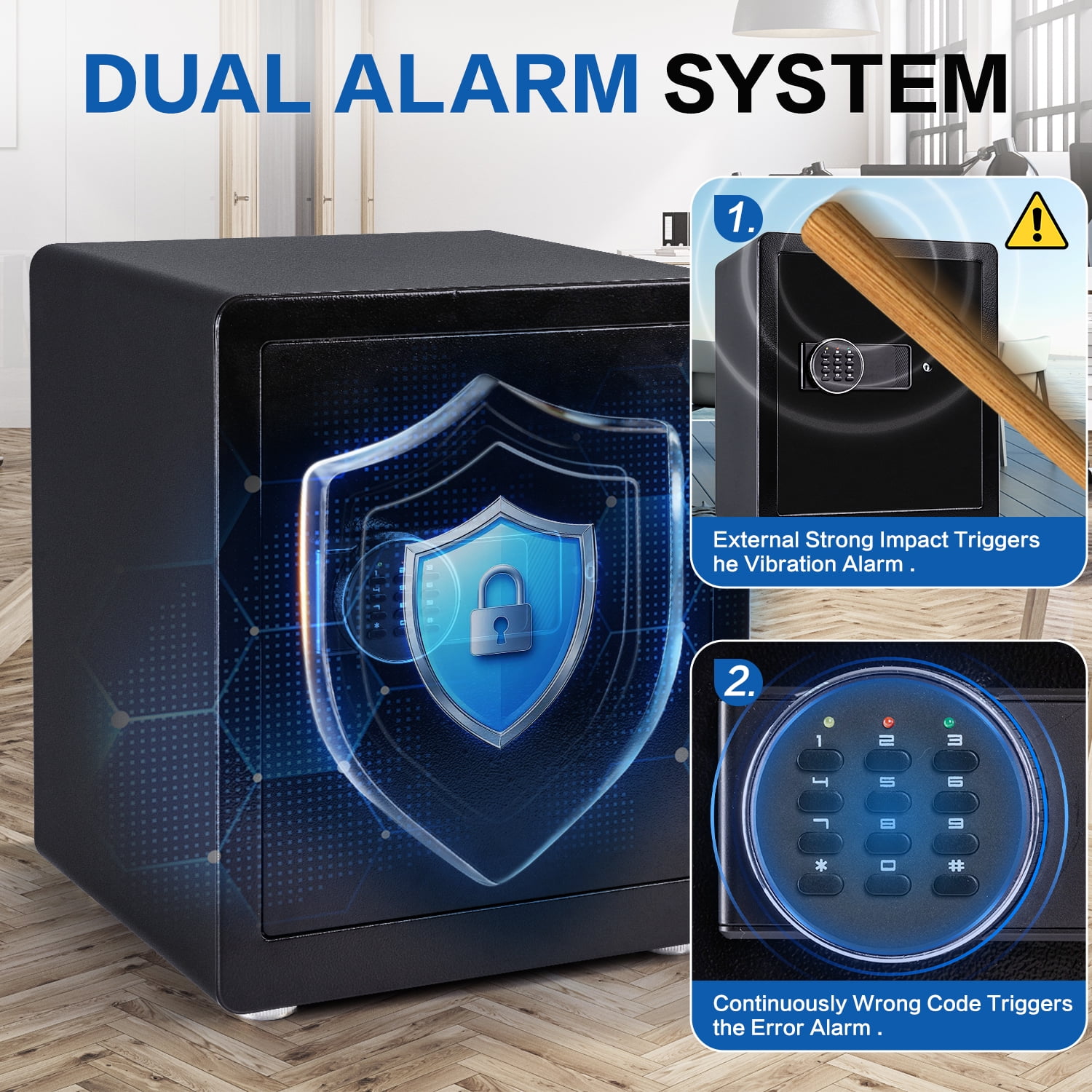 2.0 Cubic Feet Security Safe Box, Dual Alarm System,  W/Electronic Digital Keypad, LED Light for Home Office Hotel Use 15"D x 12.2W" x 17.7"H