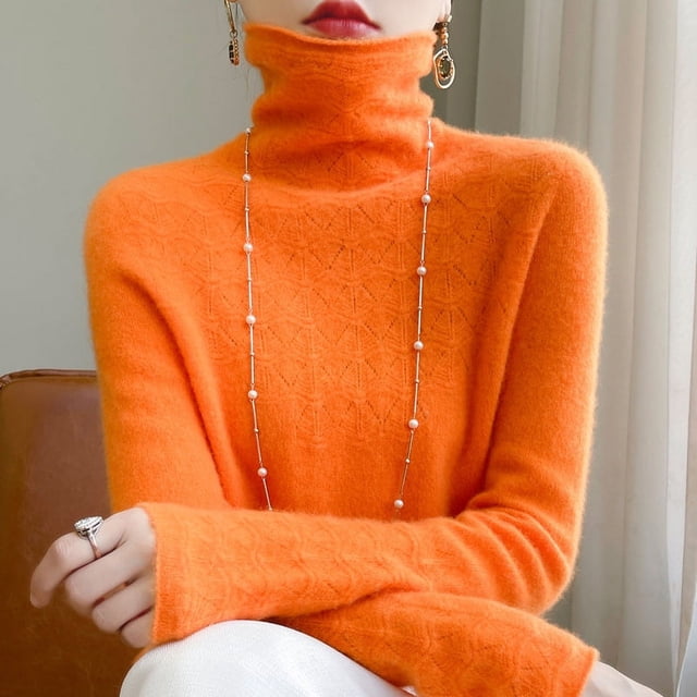Suéter de lana con cuello alto para mujer, ropa de otoño e invierno lista para usar, suéter de cuello alto hueco, camisa de punto que combina con todo