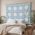 thumbnail image 3 of Blue Plaid Tapestry for Bedroom Wall Hanging Tapestry, Country Cute Love Pastoral Heart Lattice Ceiling Backdrop Tapestries Poster Blanket Wall Decor for Teens Room Living Room Dorm 55" x 73", 3 of 8