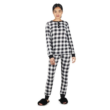 MeMoi Women's Henley Buffalo Plaid Long Sleeve Pajama Set - Womens - Female