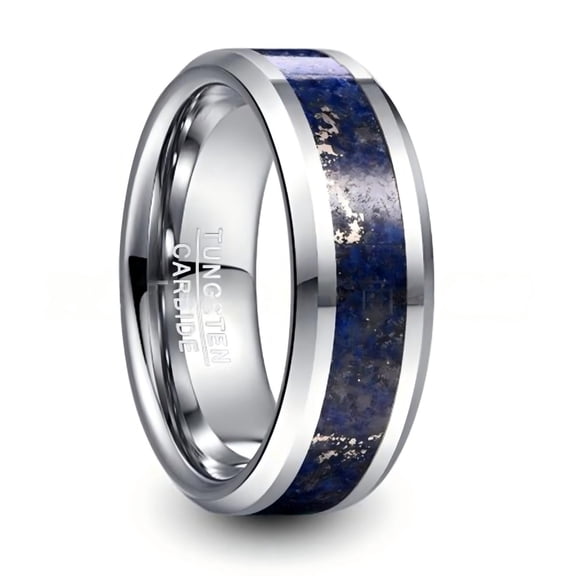8mm Wide Steel-colored Inlaid Lapis Lazuli Natural Stone Men's Tungsten Steel Ring