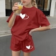 thumbnail image 4 of Cethrio Girls Activewear Outfit Sets, 2 Piece Short Sleeve Summer Casual Kids' Athletic Clothing Sets Red Size 13-14T, 4 of 5