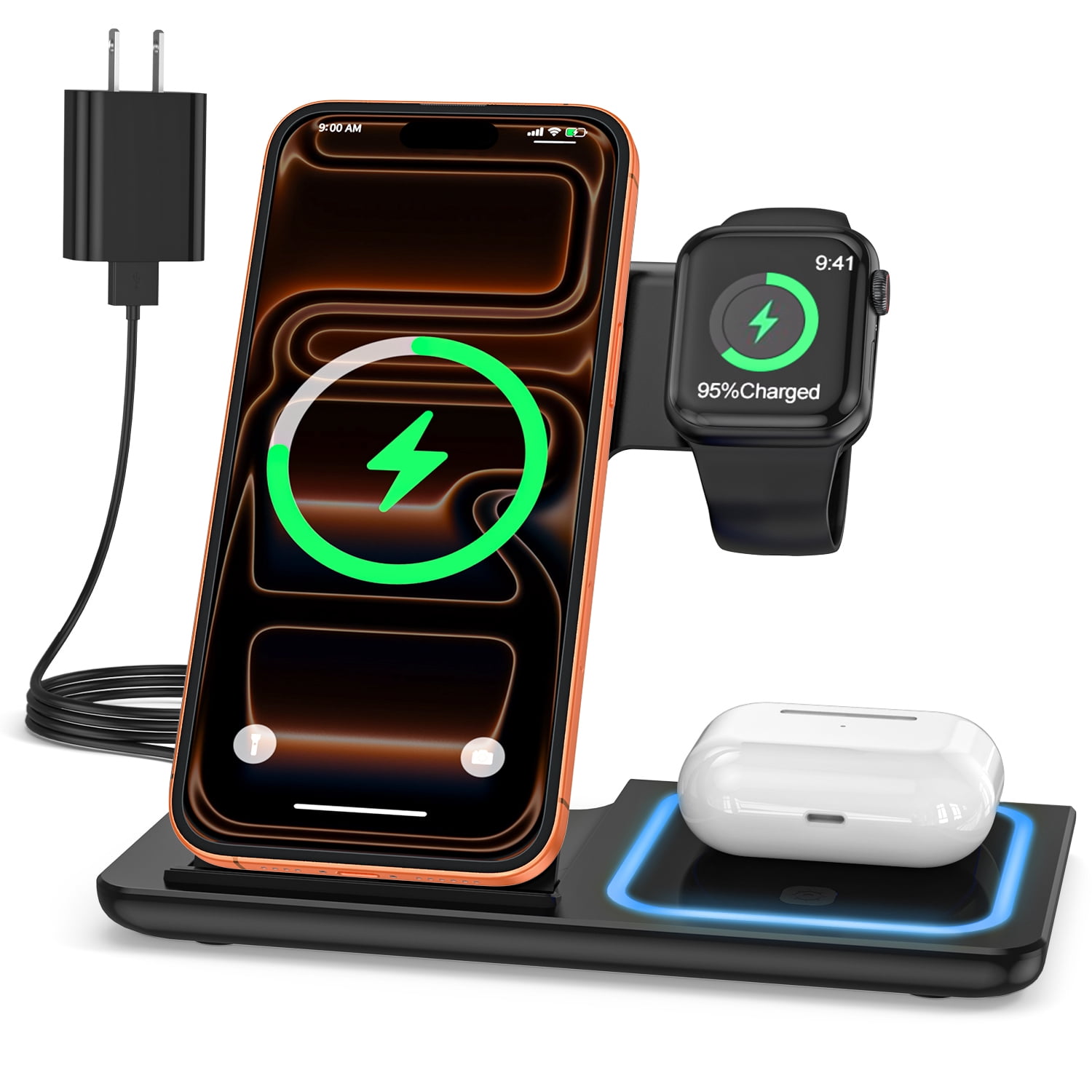 Cshidworld 3-in-1 Wireless Charging Station, 18W Fast Charge